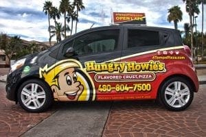 Vehicle wrap for Hungry Howie's